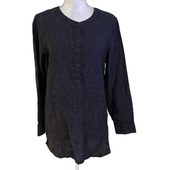 Eileen Fisher Size XS 100% Linen Tunic Top Oversized Blue Popover - Picture 1 of 5